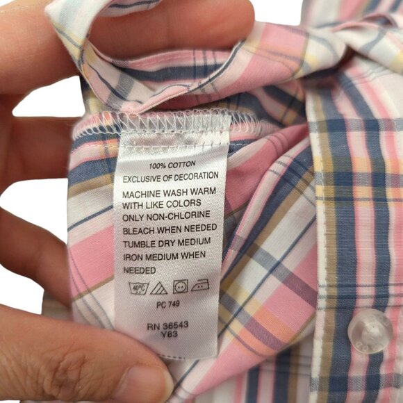 Vintage Y2K Izod 100% Cotton Pink Preppy Plaid Button Down Belted Shirt Dress S - Picture 4 of 5